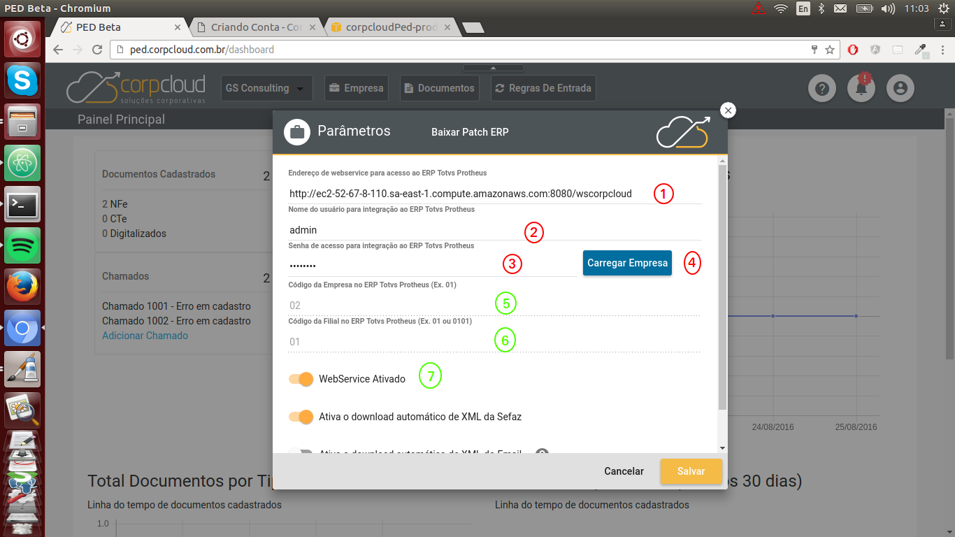 Tela Abrir Configurações